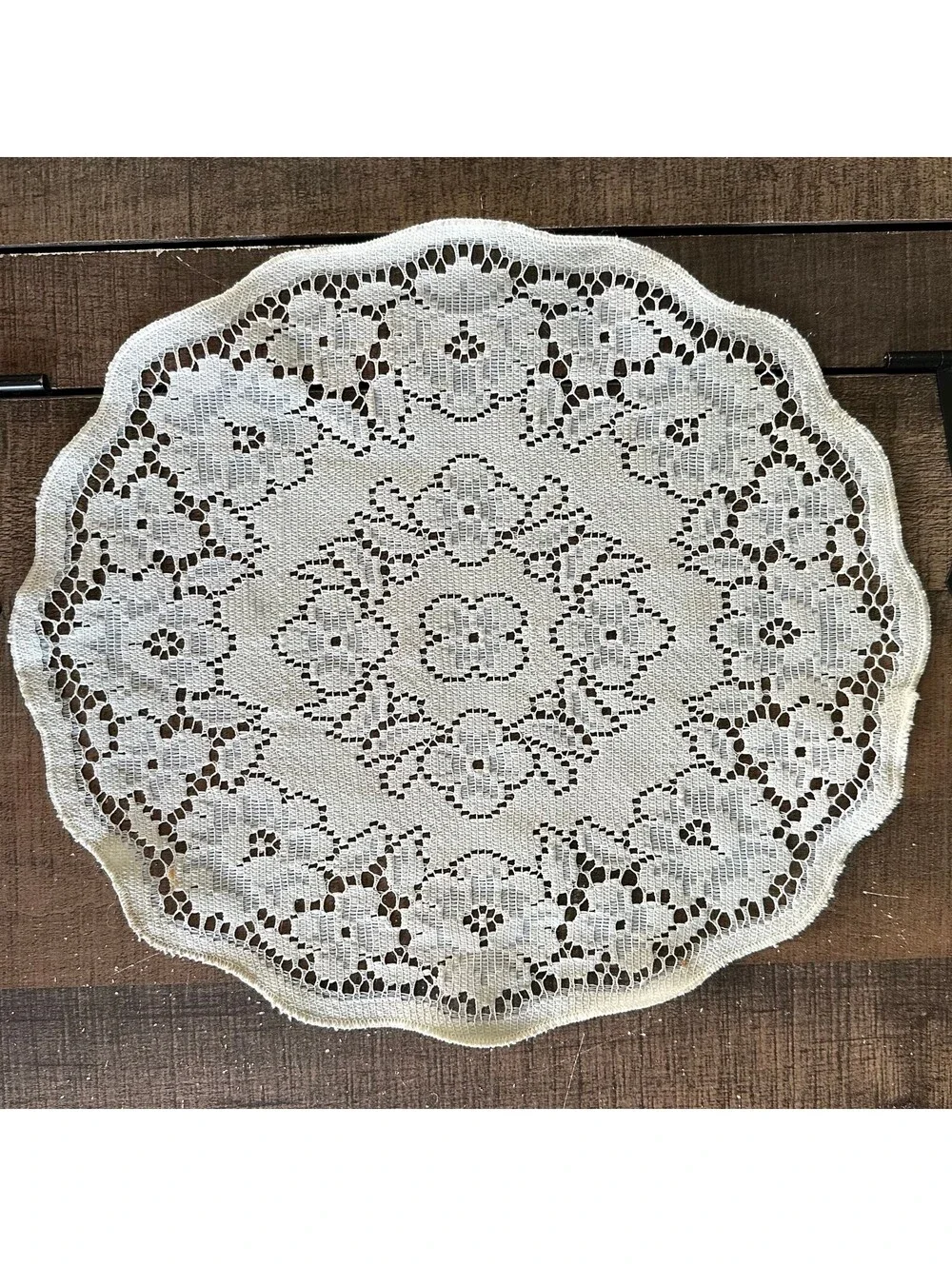Ivory Floral Lace Doily Round Scalloped Table Mat Cottagecore Decor 13 Inch